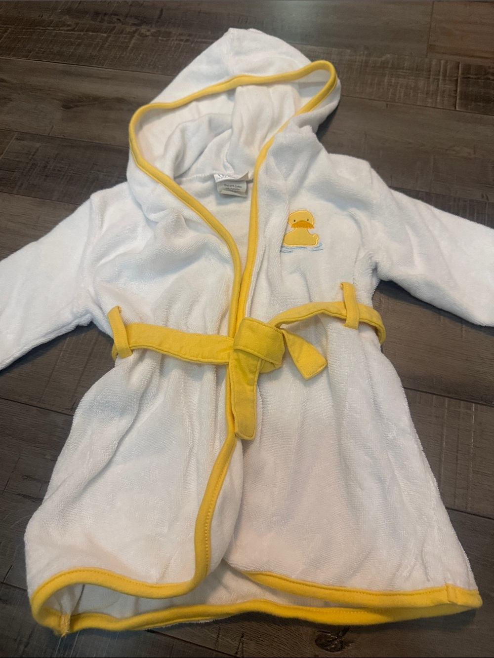 Carter's White Hooded Kids Bath Robe with Yellow Trim and Duck. NWOT